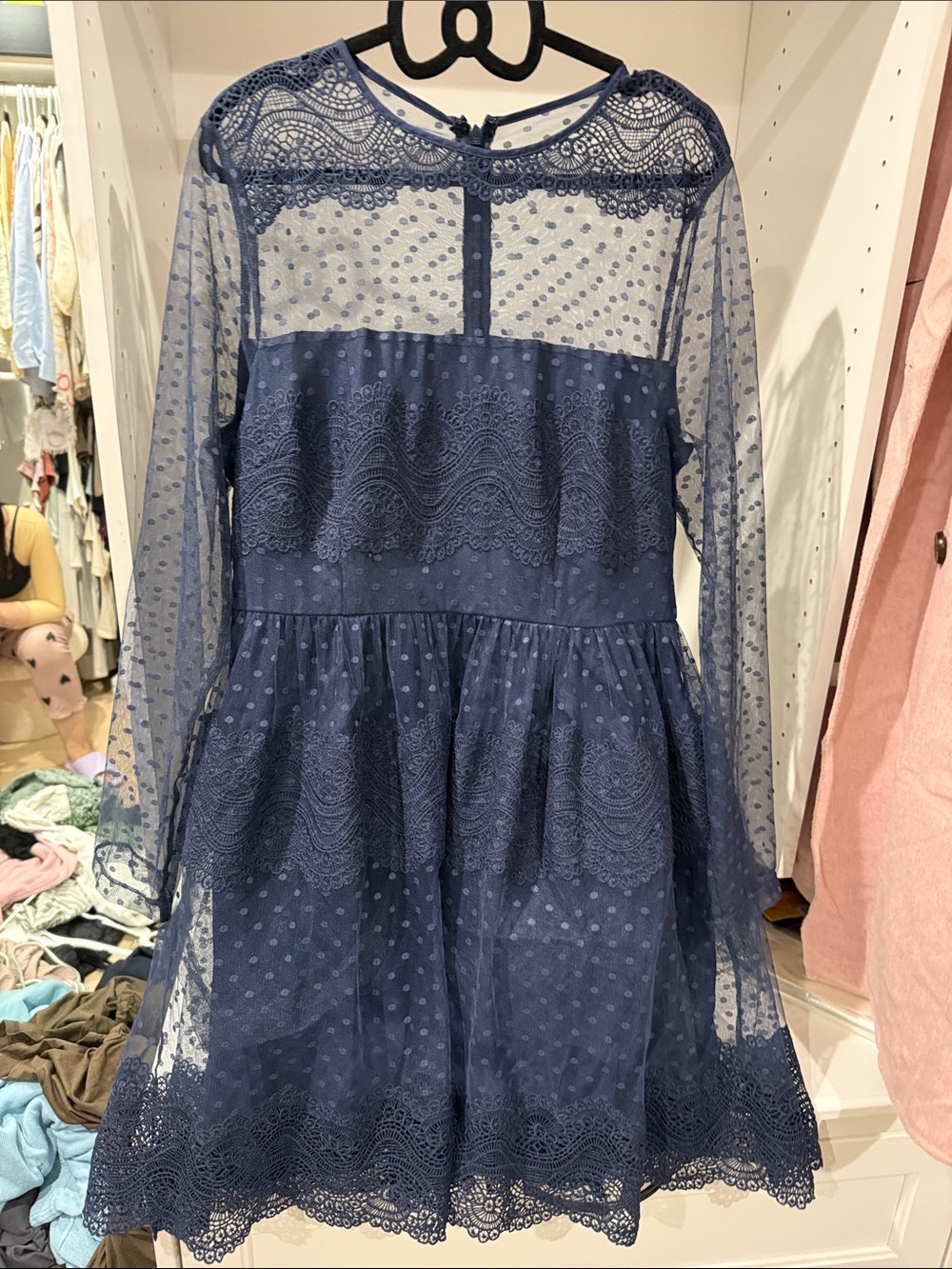Navy Lace & Dot Mesh Party Dress